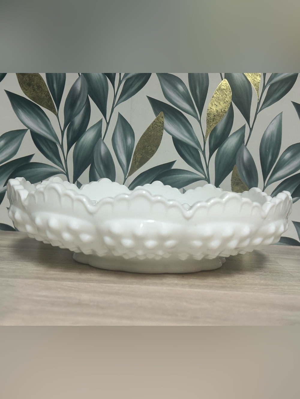 Vintage Fenton Hobnail Milk Glass Chip & Dip Bowl - Picture 2 of 8